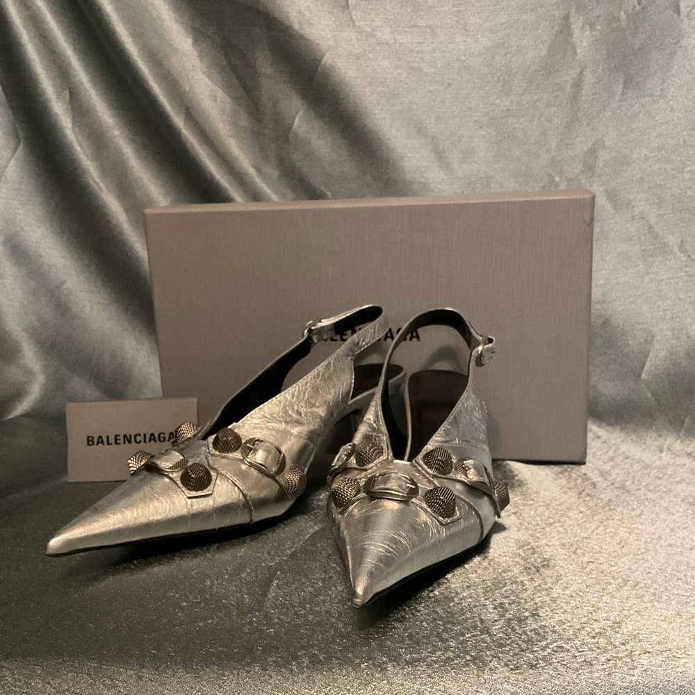 BALENCIAGa Slingback silver studded pumps